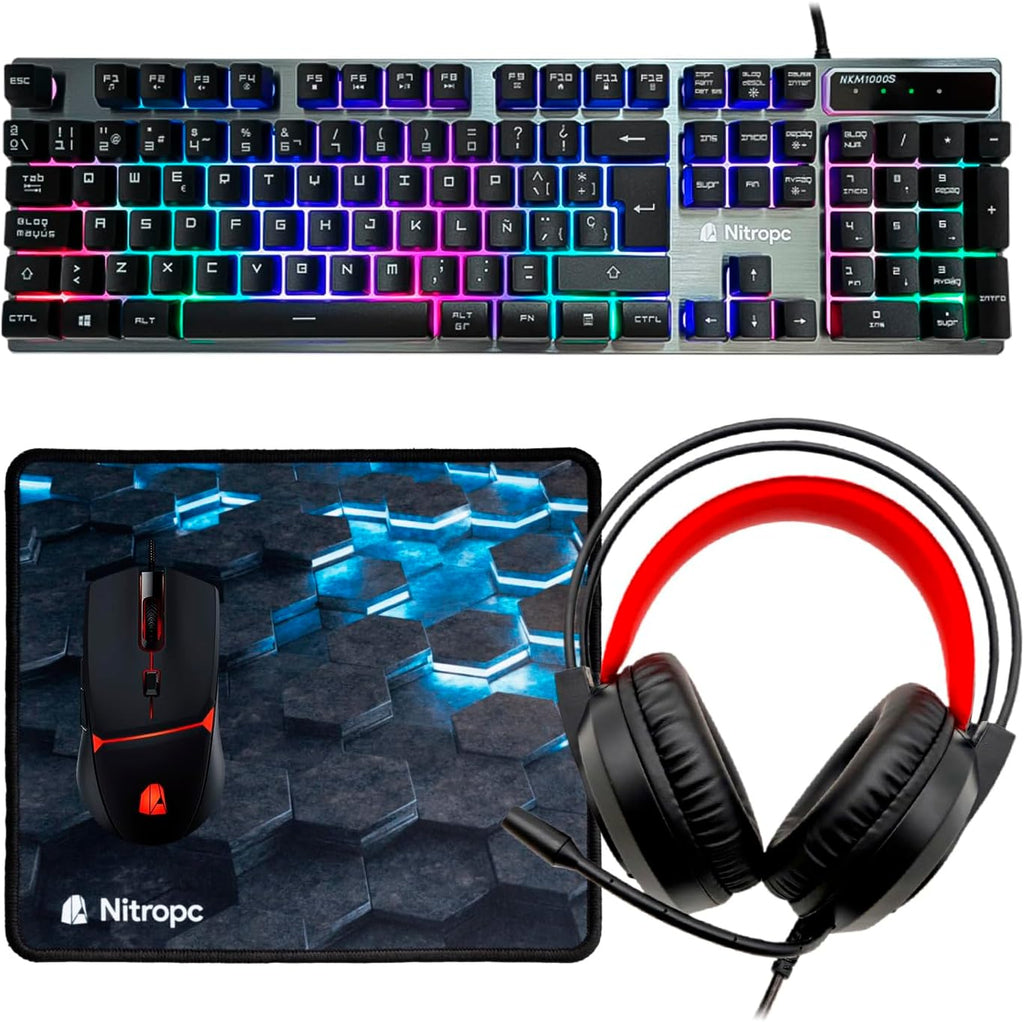 NitroPC - Pack Bronze Plus | PC Gaming Completo (AMD Ryzen 5 5655G 6/12 4,6 GHz, RX Vega 7, RAM 16 GB, M.2 1 TB, Windows 11 Pro, RGB | WiFi, monitor 24", teclado, ratón, auriculares) PC de sobremesa (Blanco)