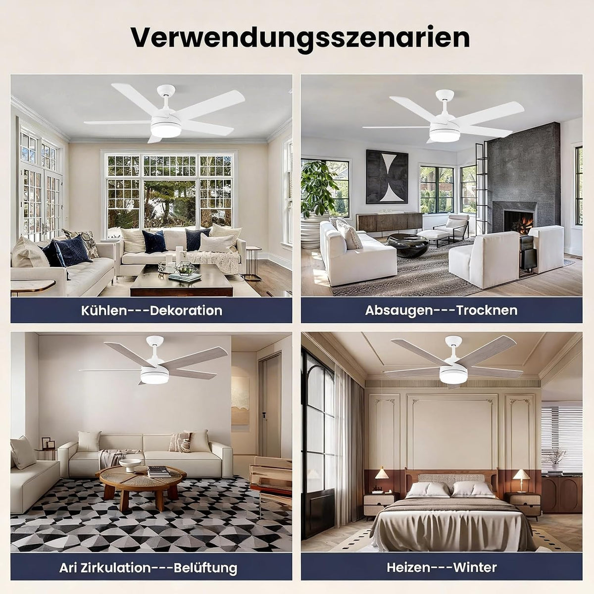 Ventilador de techo con iluminación CJOY, 152 cm, con mando a distancia, 6 velocidades, LED regulable, temporizador y modo reposo para dormitorio