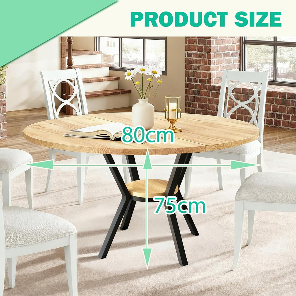 Mesa de comedor redonda TWSOUL para 2–4 personas, mesa de cocina pequeña de madera, mesa de comedor con estante, mesa para cocina, salón u oficina, diseño industrial, 80 x 75 cm