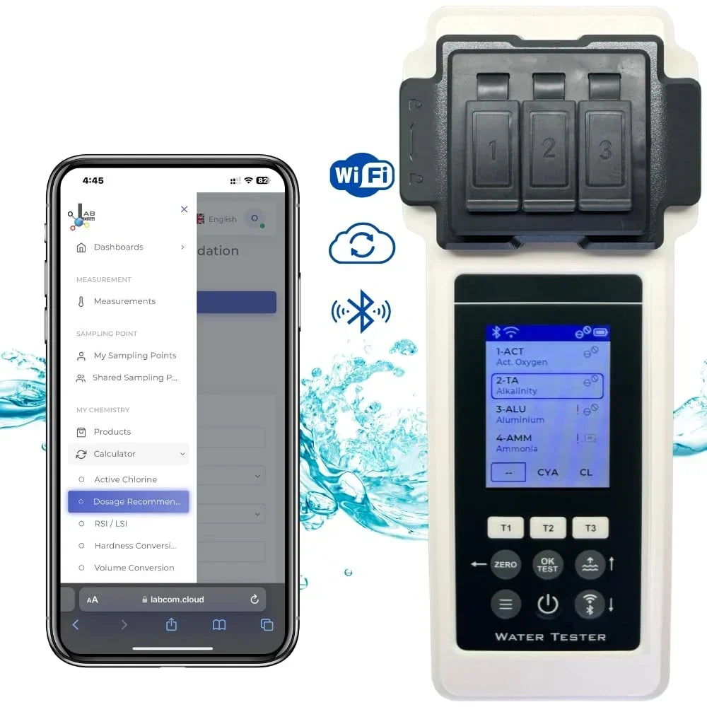 Set de análisis de agua Amblior 2.0, 27 parámetros, WiFi, Bluetooth, aplicación, equilibrador de nivel de agua, piscina, spa, jacuzzi, edición especial
