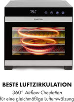 Klarstein Flavour Dry Dörrautomat Mit Edelstahl-Gehäuse, 6 Ablagegitter, LCD-Touch-Display, Timer, 360° Airflow Circulation, Digitaler Thermostat, 35-75 C°