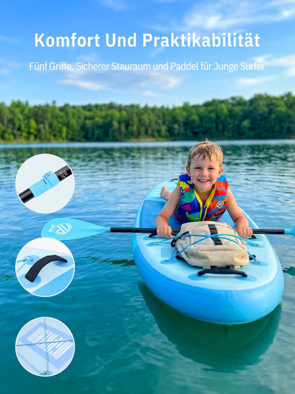 Tabla de Stand Up Paddle Niphean con asiento, tabla de SUP (ultraligera) para mujer, tabla de paddle surf con aleta estabilizadora StabilTrac +30%, tabla de paddle inflable antideslizante, apta para yoga y mascotas