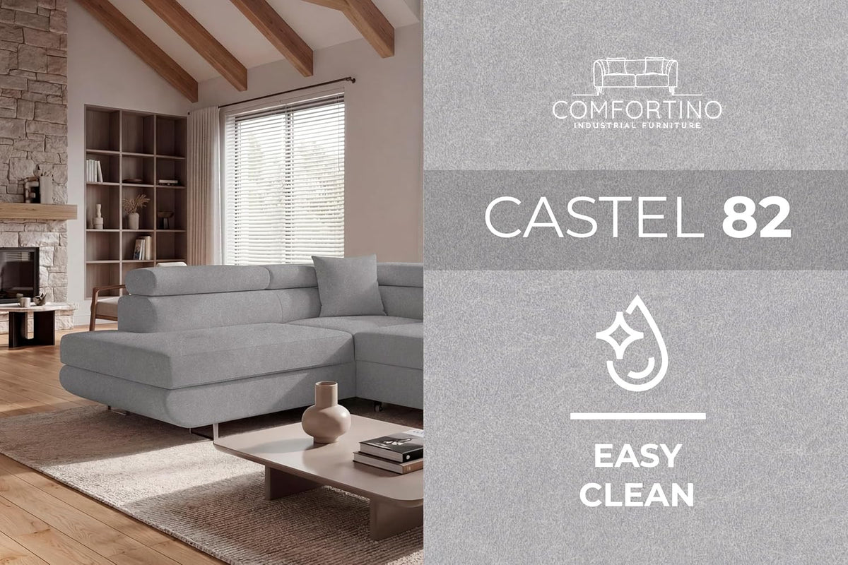 Ecksofa mit Schlaffunktion PASTI L-Form, Sofa Couch mit Bettkasten, 3-Sitzer Eckcouch, Schlafsofa für Wohnzimmer, Big Sofa Couch mit Schlaffunktion (Easy Clean Hellgrau, Ottomane Links)