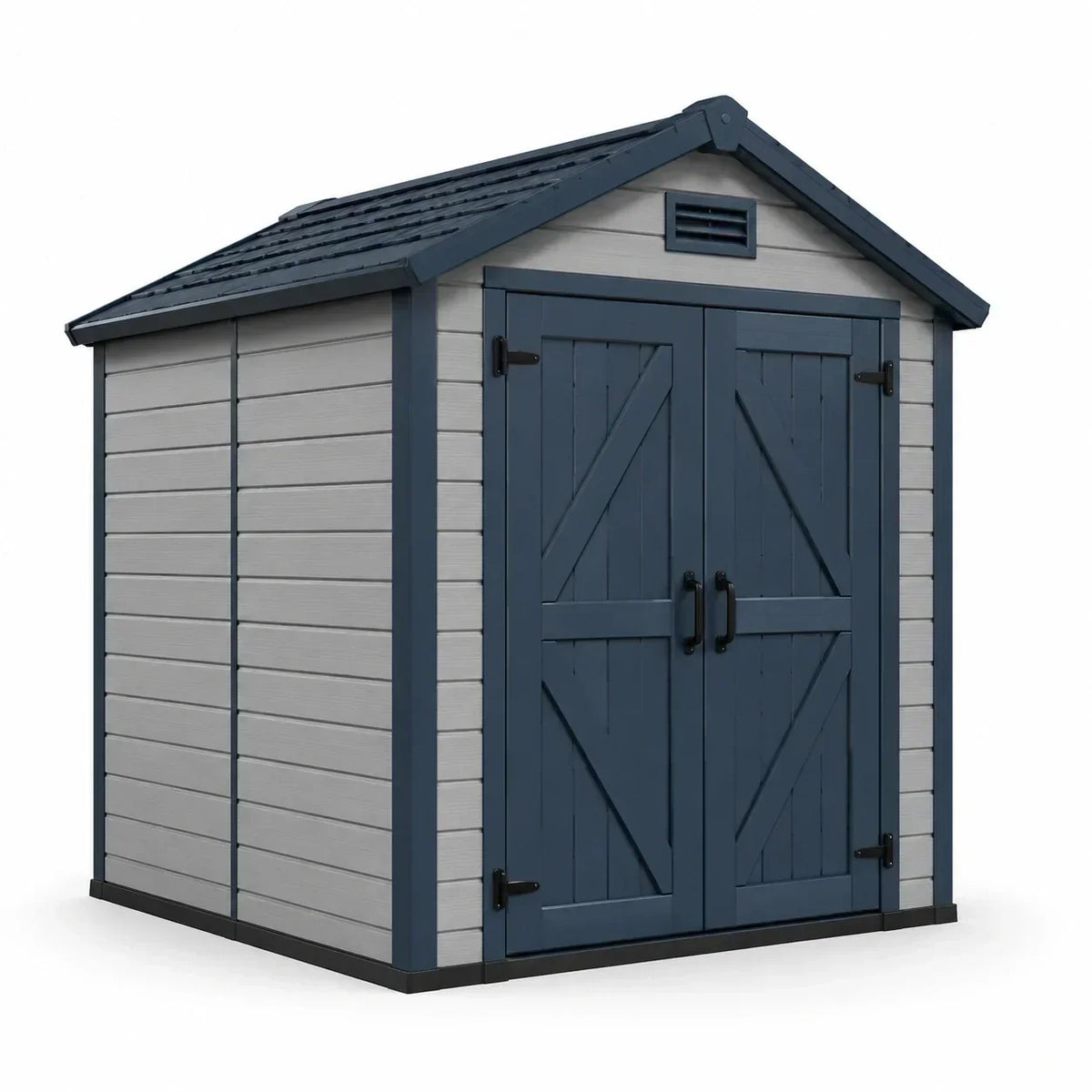 Caseta de jardín de plástico con puerta doble de polipropileno azul/gris