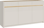 Forte Oak SQUERE Sideboard 160, Elegantes Sideboard mit 3 Türen, Beleuchtung und Lamellendesign, Holzwerkstoff, Mauvella Eiche Dekor/Sand, 160 cm breit x 85,9 cm hoch x 41,5 cm tief