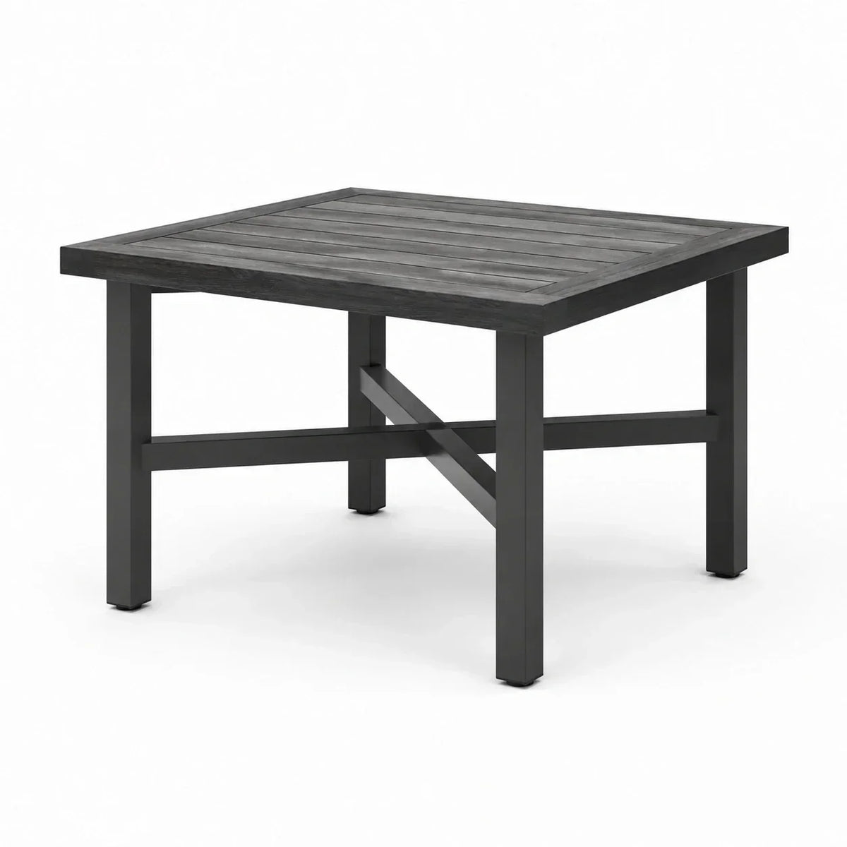 Mesa de jardín cuadrada con estructura de aluminio y tablero con efecto madera, 90x90 cm, antracita
