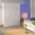 Inter Link - Kleiderschrank - Drehtürenschrank - Wäscheschrank - Garderobenschrank - Schlafzimmerschrank - 3 Türen - Kiefer massiv - Magnus - Weiß lackiert