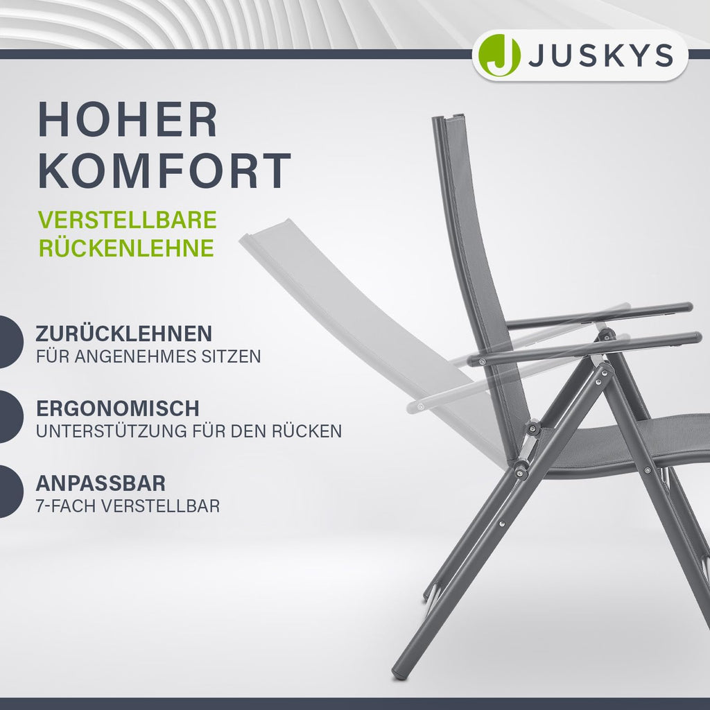 Juskys Gartenstuhl Calena 4er Set Anthrazit - 7-Fach verstellbar & klappbar - pulverbeschichteter Stahl, atmungsaktiv