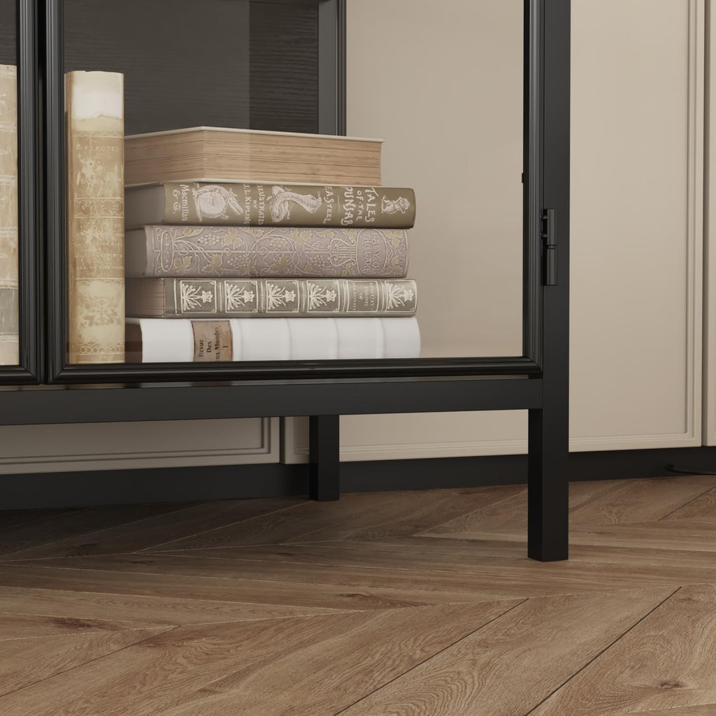 Caldion Modernes Glasvitrine mit LED-Beleuchtung,140×40×75cm,Vitrinenschrank aus gehärtetem Glas und MDF,Eisen, Glasschrank mit 3-Farbiger Beleuchtung, für Wohnzimmer,Büro