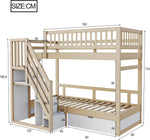 Litera 90x200 para 2 niños, cama alta infantil con escalera, armario de almacenamiento y cajón, cama funcional, litera, cama alta juvenil con 2 somieres, madera maciza, sin colchón, color madera