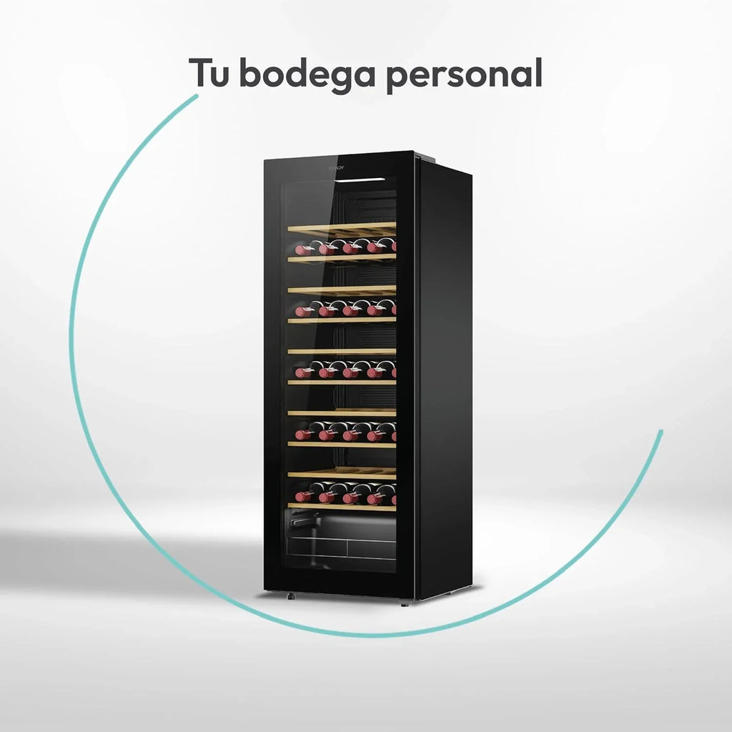 Candy DiVino CWC058, Vinoteca, 58 Botellas, WiFi, App hOn, Puerta Reversible, 10 Baldas, Tratamiento Anti-UV, Compresor Antivibraciones, Iluminación LED, Control Digital,Tirador Integrado, 37DB, Negro