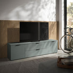 Mueble de TV LINZ en color salvia - Mueble de televisión moderno con cajones y gran espacio de almacenamiento - 180 x 47 x 40 cm (ancho/alto/fondo)