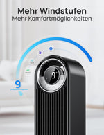 DREO 25 dB Leiser Smart Turmventilator, 106cm Höhe 4 Modi 9-Geschwindigkeit Max 7,9m/s 12H Timer 90° Oszillierender Ventilator mit Fernbedienung Sprachsteuerung Kühlung, Cruiser Pro T2S, Schwarz