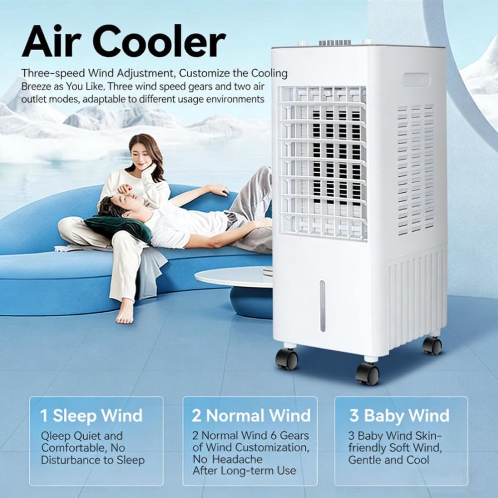 Enfriador evaporativo, climatizador portátil, 4 en 1 con 3 niveles, 6L/12L con mando a distancia, aire acondicionado portátil sin tubo de escape con refrigeración por agua, ventilador, humidificador y modo noche (12L blanco)