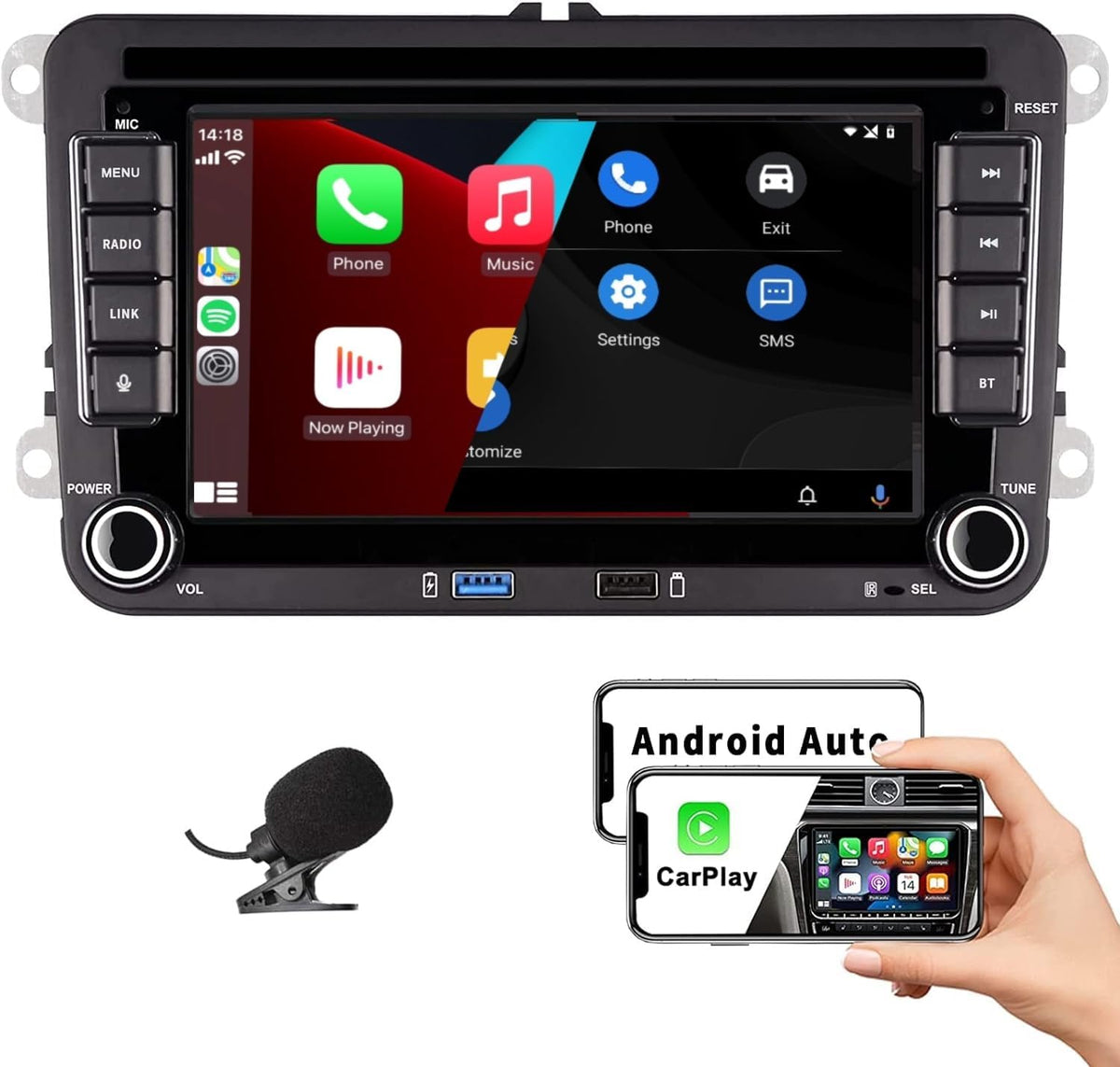 HLLECARMO Autorradio para VW Golf 5/6, pantalla táctil IPS de 7 pulgadas compatible con CarPlay y Android Auto para VW Polo 5 Jetta Passat Touran, con Bluetooth/AM/FM/SWC/USB/DSP/RDS/Mirror Link/Canbus