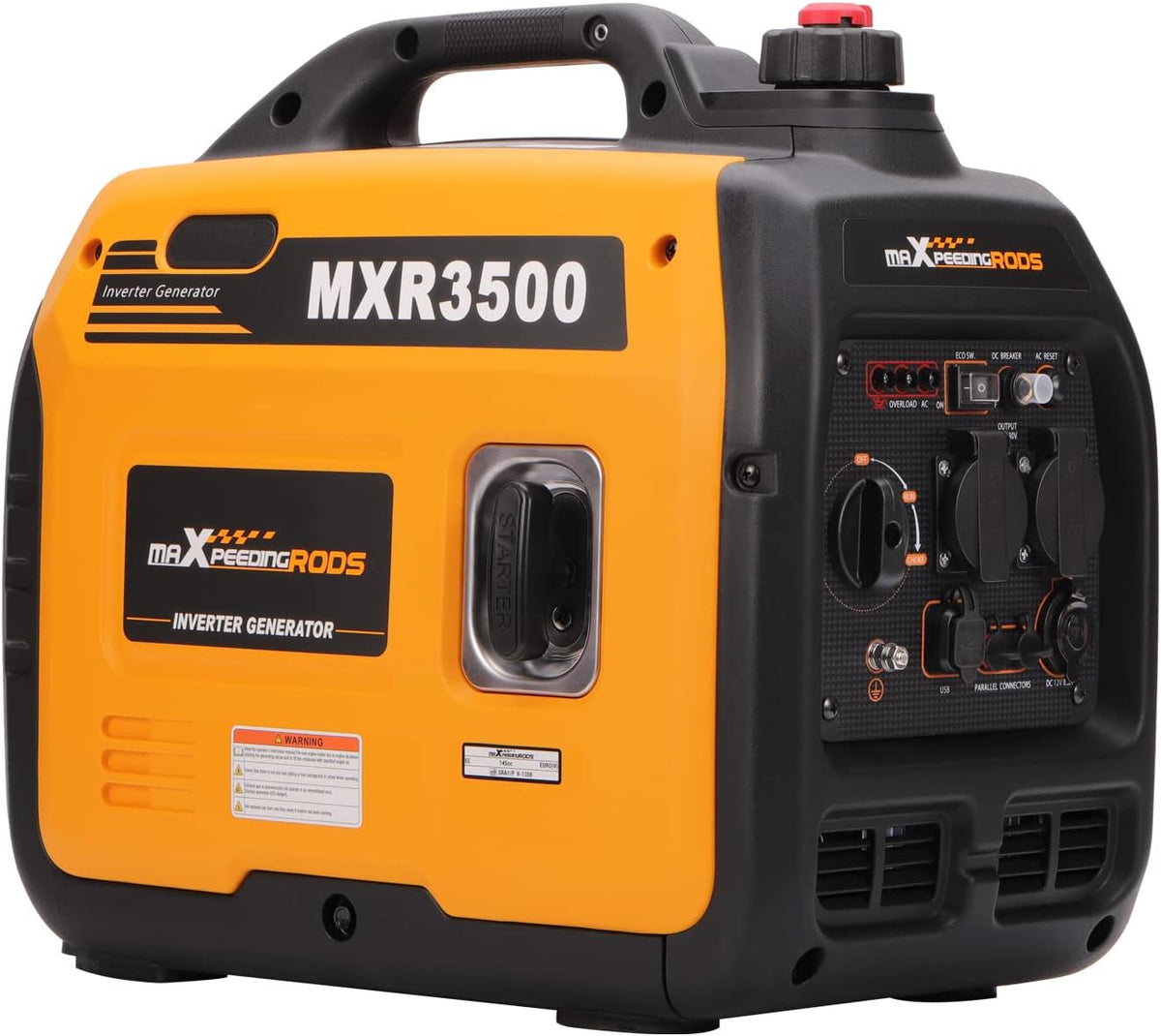 Generador inversor maXpeedingrods 3300W, generador de gasolina de 4 tiempos con USB y enchufes de 230V, ligero, como generador de emergencia para cortes de energía, camping, caravanas, garaje y obras de construcción