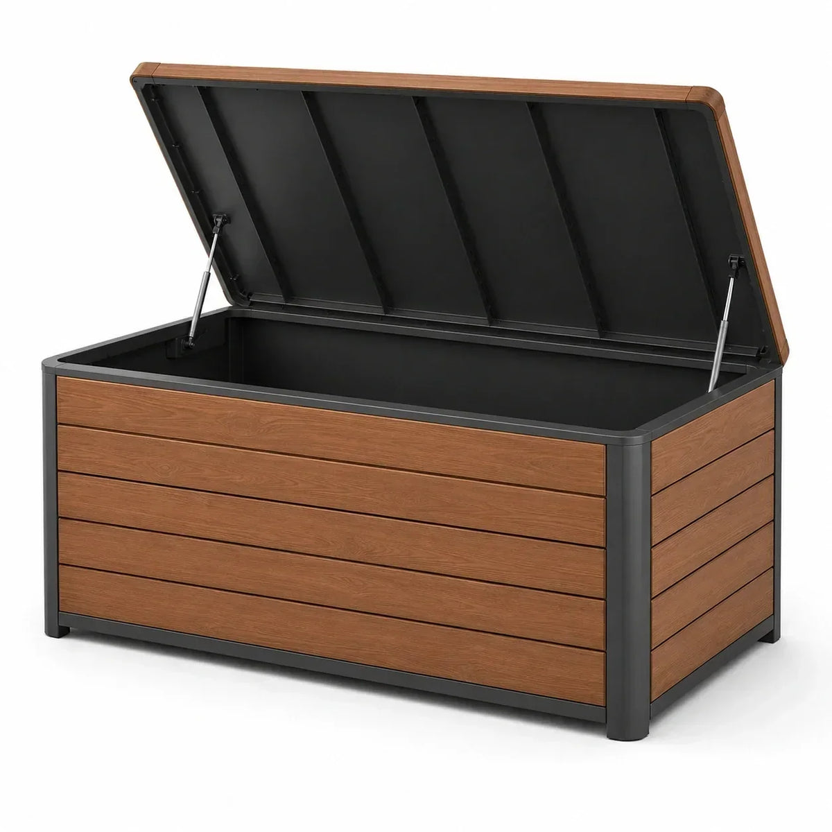 Caja de jardín de polipropileno con aspecto de madera, marrón, 150x70x60 cm