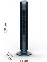 Ventilador de torre Rowenta Eole Silence Force, potente, modo silencioso, 12 velocidades, 5 modos automáticos, temporizador, oscilación de 60-90°, mando a distancia, cubierta antipolvo, azul, VU7050F0