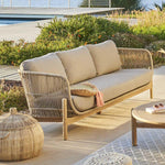 Hespéride - Sofá de jardín Deona en color topo y acacia - 3 plazas - Cojines desenfundables e hidrófugos - Muebles de jardín, terraza y balcón