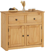 Cómoda Cancun de estilo rústico de CARO-Möbel en madera de pino maciza, aparador moderno con 2 cajones y puertas, cómoda con superficie teñida y encerada