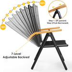 LIFERUN Silla de jardín plegable con respaldo alto, juego de 2 sillas de aluminio para balcón, reposabrazos de WPC, con respaldo y asiento acolchados, ajustable en 7 posiciones, hasta 120 kg, silla de comedor para exteriores, negro, 2 unidades