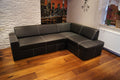 Sofá esquinero de piel auténtica Antalya I 245 x 164 cm negro, cuero con costuras decorativas, sofá con función cama y arcón, sofá esquinero de piel auténtica