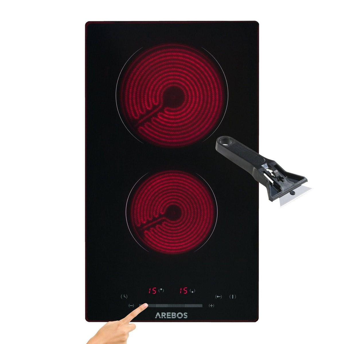 AREBOS Placa vitrocerámica Encimera eléctrica Control Cocina 2 zonas