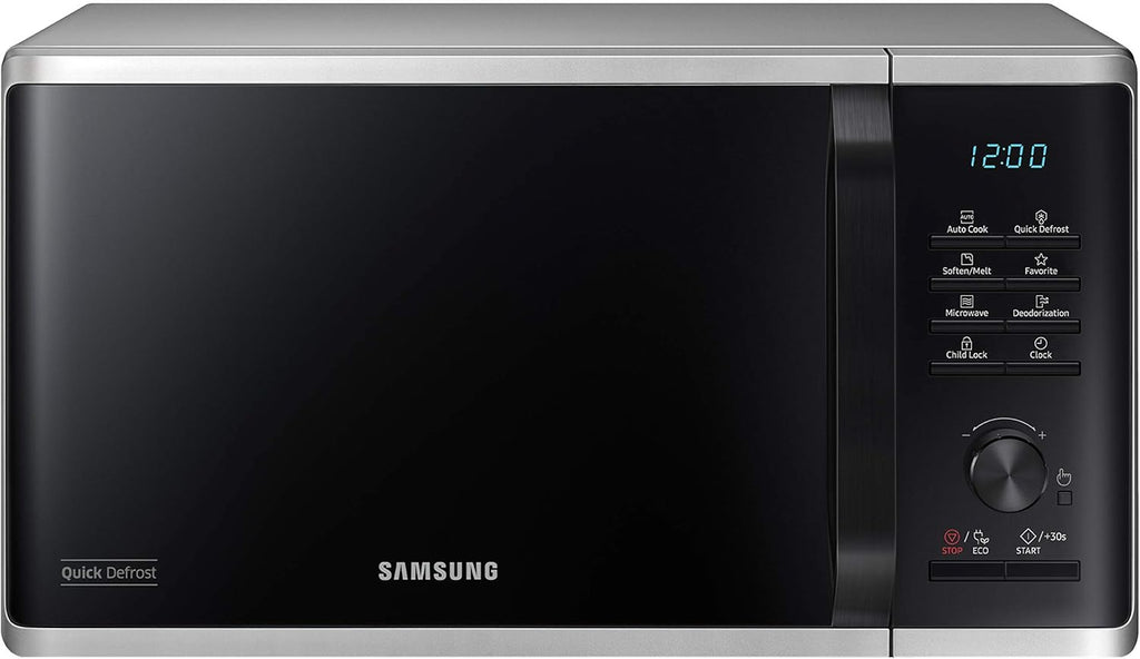 Samsung MS2AK3515AS/EG Mikrowelle, 800 W, 23 ℓ Garraum, 48,9 cm Breite, Kratzfester Keramik-Emaille-Inneraum, QuickDefrost Auftauprogramme, Silber