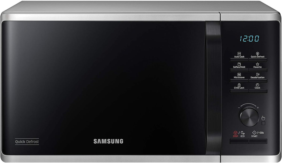 Samsung MS2AK3515AS/EG Mikrowelle, 800 W, 23 ℓ Garraum, 48,9 cm Breite, Kratzfester Keramik-Emaille-Inneraum, QuickDefrost Auftauprogramme, Silber