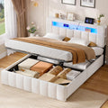 Cama tapizada AOGLLATI 140x200 con almacenamiento, cama hidráulica con iluminación LED y estación de carga, cama juvenil, cama doble, estructura de cama con cabecero de terciopelo - Sin colchón (terciopelo beige, 140x200 cm)