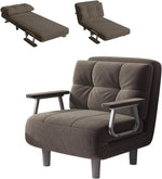 Fabulcozy Schlafsofa 1-Sitzer Umwandelbares Sesselsofa – Großer Komfort Abnehmbar mit Kissen, Metallarmlehnen und Füßen (Khaki)