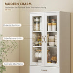 HOMCOM Alacena de cocina mueble buffet con estante ajustable, cajón, 2 armarios, armario alto con puerta de cristal y función de cierre suave para cocina, comedor, salón, 60 x 35 x 180 cm, blanco