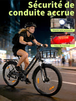 Bicicleta eléctrica de 26" para adultos, bicicleta eléctrica de 7 velocidades con batería intercambiable de 36V 13Ah, 25 km/h y autonomía de 80-100 km para viajeros urbanos