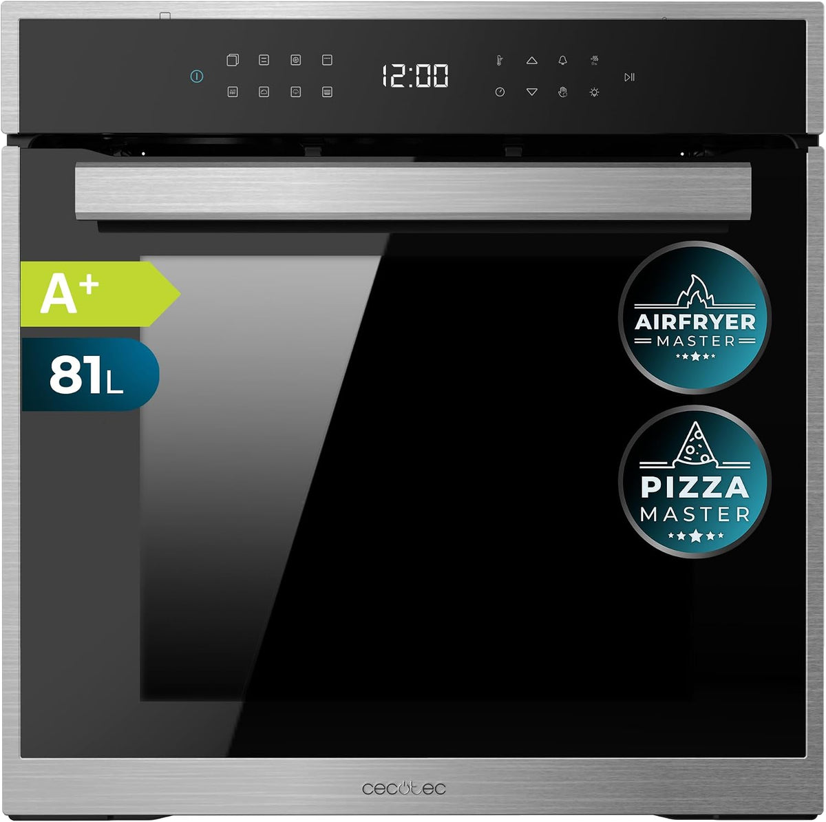 Horno empotrable pirolítico Cecotec 60 cm Bolero Hexa P506000 Edge A+. 3400W, 81L de capacidad, 11 funciones con Airfryer Master, Pizza Master, 3D Cooking, Steam Base X2, pirólisis