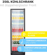 Refrigerador Bomann® con puerta de cristal | Refrigerador de bebidas con cerradura | 6 estantes de altura regulable | 30 kg por estante | 347 litros | Refrigerador grande | Refrigerador para botellas con luz LED | KSG 7351 negro