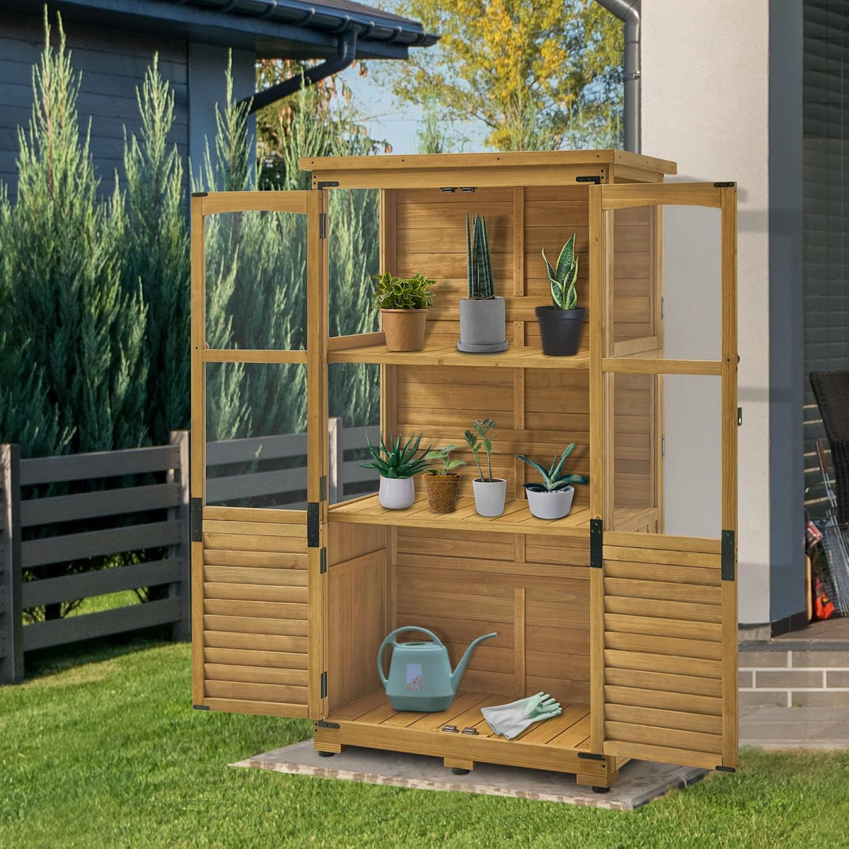 MCombo Armario de jardín de madera 0120, caseta de herramientas resistente a la intemperie pequeña, cobertizo de jardín para exterior, terraza, balcón, 87×46×160 cm, (natural)