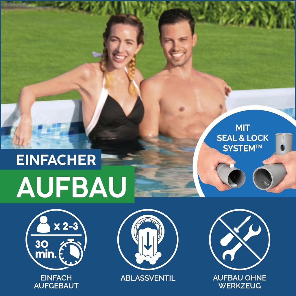Set de piscina con estructura Bestway Power Steel, ovalada, con bomba de filtrado, 305 x 200 x 84 cm, gris, 5614A
