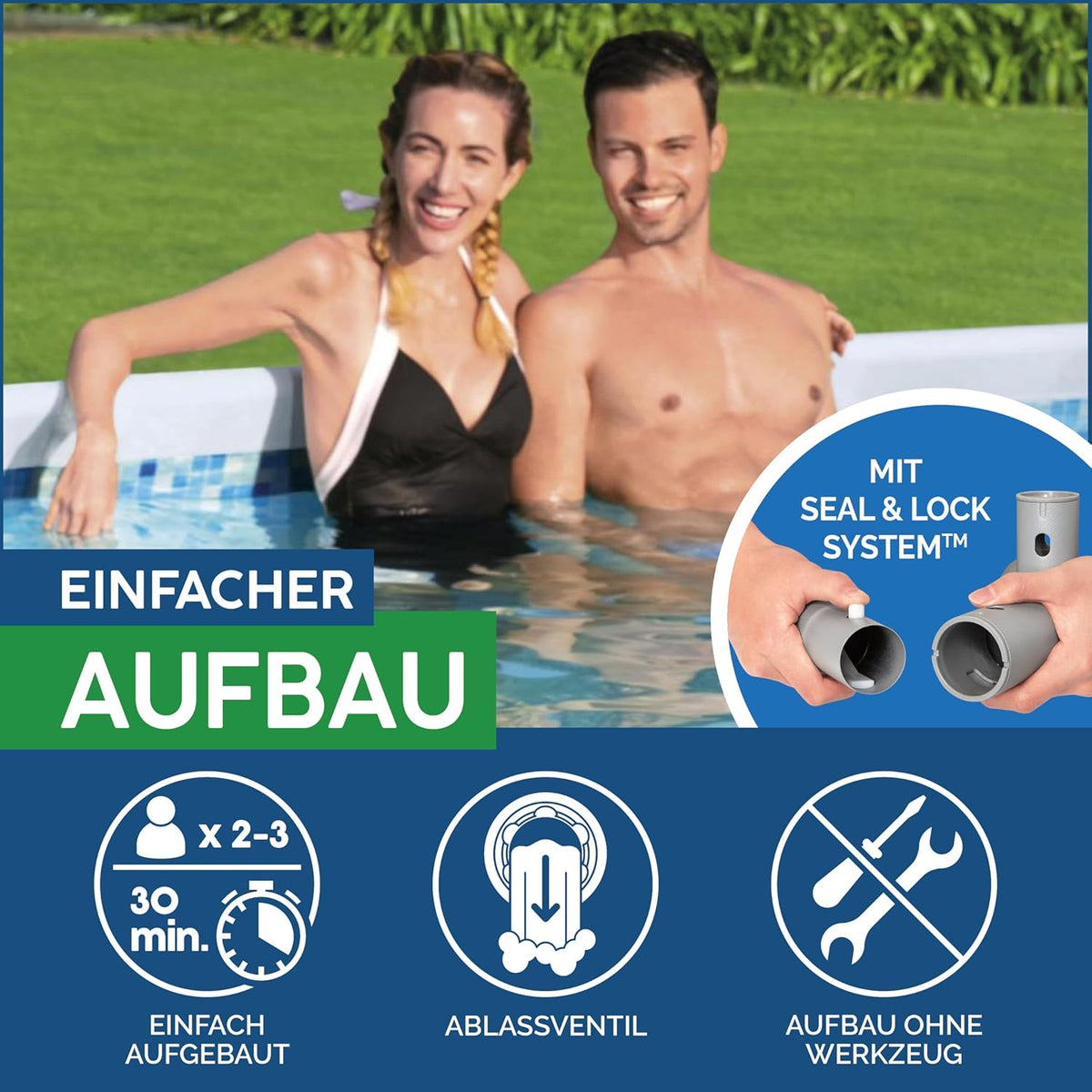 Set de piscina con estructura Bestway Power Steel, ovalada, con bomba de filtrado, 305 x 200 x 84 cm, gris, 5614A