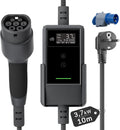 Cargador de coche eléctrico de 3,7 kW [10 m, 6/8/10/13/16 A], cable de carga para coche eléctrico tipo 2 con soporte de pared, pantalla LCD digital, compatible con E-208, Model Y, E-Tech, 500e y otros vehículos eléctricos/híbridos enchufables