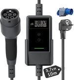 Cargador de coche eléctrico de 3,7 kW [10 m, 6/8/10/13/16 A], cable de carga para coche eléctrico tipo 2 con soporte de pared, pantalla LCD digital, compatible con E-208, Model Y, E-Tech, 500e y otros vehículos eléctricos/híbridos enchufables