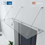 doporro Marquesina de cristal laminado de seguridad (VSG) con lámina SGP VDG02K, medidas: 90x250 cm, 3 barras de sujeción de acero inoxidable, marquesina transparente para puerta de entrada, protección contra la lluvia