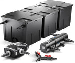 Set completo SunSun: filtro para estanque CBF-350C para estanques de hasta 90.000 l como filtro de flujo, bomba para estanque NEO10000 SuperECO 10.000 l/h 80 W, clarificador UVC para estanque CUV-236 de 36 W, distribuidor en Y