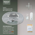 Ventilador de techo inteligente Varin® con luz, Wi-Fi Tuya, Ø 50 cm, lámpara de techo con ventilador, ventilador con luz de techo con 4 casquillos E27 (sin bombillas), mando a distancia, bambú blanco