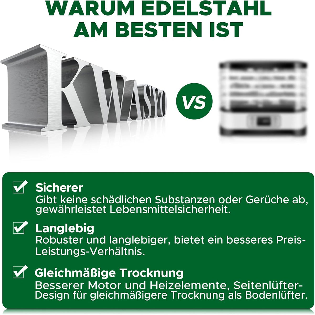 Deshidratador de alimentos Kwasyo de acero inoxidable, 12 bandejas, totalmente negro, control de temperatura de 30-90℃, temporizador de 24 horas, recetario para carne, frutas, verduras y hierbas, 900W, LT-09