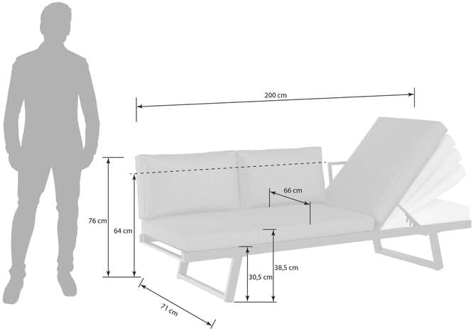 OUTLIV. Gartenloungesofa Lucca, Aluminium,Olefin, wetterfest, mit Verstellbarer Sitzfläche, 200x71x76 cm, Anthrazit