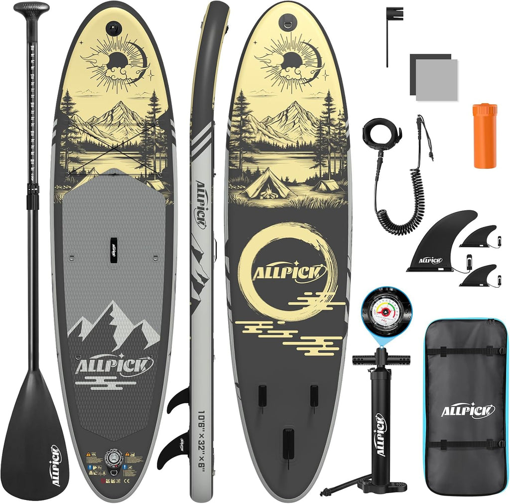 Set de tabla de SUP premium ALLPICK, tabla de paddle surf inflable, con soporte universal para cámara, accesorios completos, remo ajustable, principiantes, avanzados, 200 kg