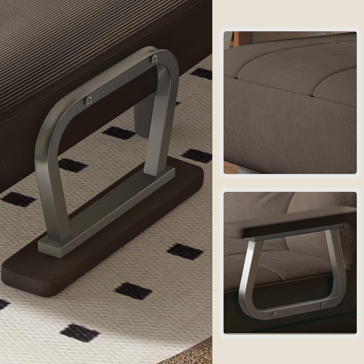 Fabulcozy Schlafsofa 1-Sitzer Umwandelbares Sesselsofa – Großer Komfort Abnehmbar mit Kissen, Metallarmlehnen und Füßen (Khaki)