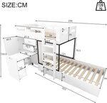 Cama tipo loft Ymkua para niños de 90x200 cm con almacenamiento, cama doble con somier, cama alta con escritorio y armario, cama juvenil con cajones, estantes y escalera, blanco, sin colchón