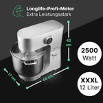 ProfiCook Robot de cocina con bol XXL de 12 L | Amasadora con 2500 W | Engranajes de metal y pantalla LED | Procesador de alimentos para hasta 8,5 kg de masa | 13 velocidades | PC KM 1254 titanio