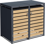 ESTEXO Cubo para contenedores de basura, revestimiento para cubos de basura con tapa, caja de almacenamiento, contenedor de basura, color antracita con decoración de madera (2 puertas)
